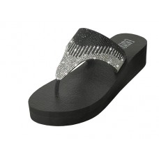 W533L-BS - Wholesale Women's "EasyUSA" Rhinestone Upper Wedge Sandals ( *Black/Silver White Color ) 